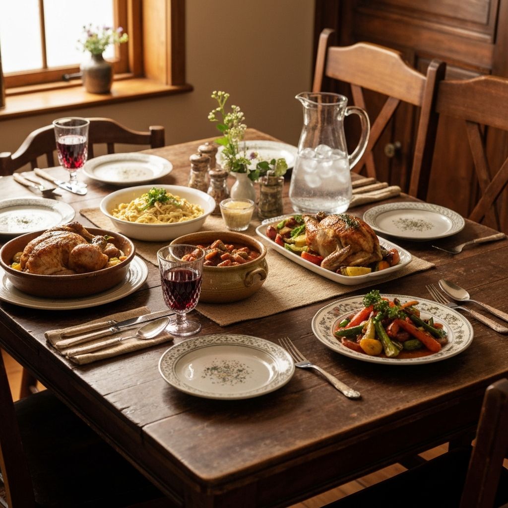 Sequência de refeições ao longo do dia numa mesa familiar